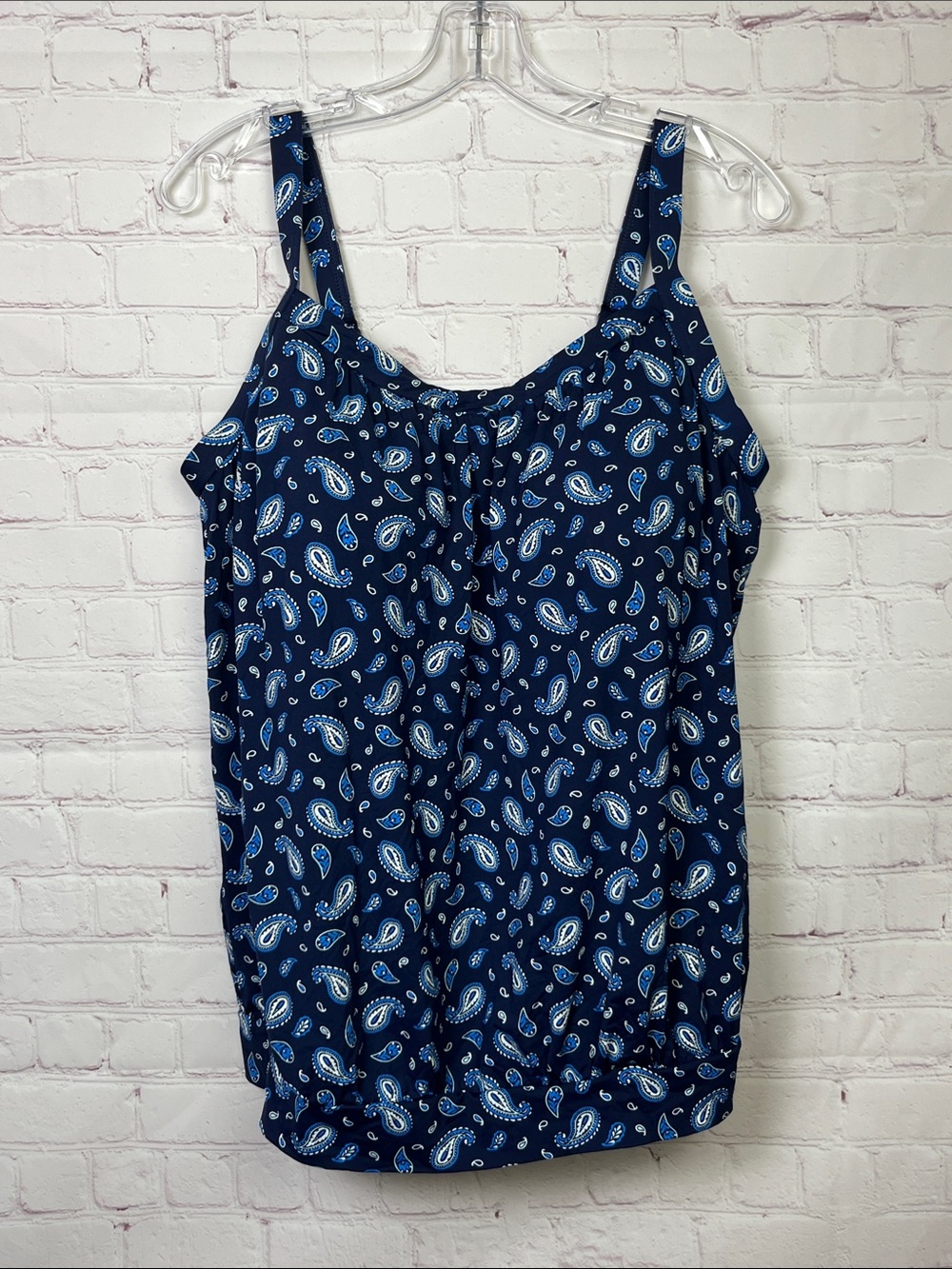 Lands' End Blue Paisley Blouson Tankini Top